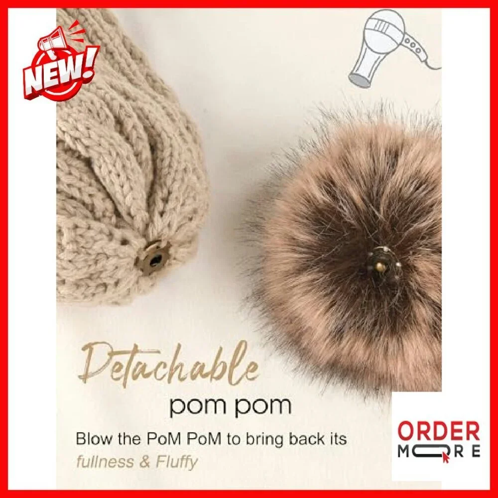 Winter Hat Scarf Gloves Set Fleece Knit Pom Beanie Touchscreen